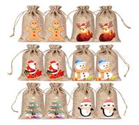 Christmas Jute Burlap Bags - 12 Pcs Gift Drawstring Sacks, Small Hessian Candy Cookies Sweet Pouch for Kids Holiday Party Favors