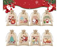 Christmas Jute Burlap Gift Bags,8 Pcs Xmas Burlap Jute Gift Bag Burlap Sack Candy Cookies Sweet Pouch Goody Bags for Kids Holiday Xmas Party Favors A5SDCSMBD