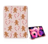 Christmas Kawaii Gingerbread Man Case for iPad 10th/11th Generation with Pencil Holder,Auto Sleep/Wake Pink Leather Folded Slim Protective Shockproof Cover Shell for 10.9/11 inch 2022/2025