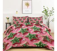 Christmas Kids Comforter Set, Pink Bedding Sets for Teens Adults, Cute Stars Snowflake Frosting Lightweight All Season Duvet Set, 173 x 229 cm Down Comforter with 2 Pillowcases