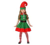 Christmas Kids Girls Teenager Cosplay 4-Piece Outfit Set Including Dress, Hat, Socks, Belt, Cosplay Green Outfit Set Newborn Photo Shooting (Green, 7-8 Years)