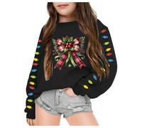 Christmas Kids Sweatshirt no Hood Girls Age 3-10 Years Gym Bow Graphic School Tops Crewneck Pullover Girls Long Sleeve Winter Oversized Cute Cartoon Casual Athletic Sweater (Black, 9-10 Years)