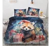 Christmas King Size Duvet Cover Sets - Red Panda Bedding Set - Reversible Quilt Cover & 2 Pillowcases with Zipper and Ties, Ultra Soft and Non Iron Brushed Microfibre Bed Set 230x220 H-&0-244