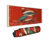 Christmas Kingfisher Large Mouse Pad, Red Green Bird Stitched Edge Mousepad, Rubber Non-Slip Washable Mouse Pad for Home and Office 16x36 Inch
