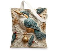 Christmas Kingfishers Bird Canvas Tote Bag for Shopping 13 * 15, Novelty Luxury Xmas Reusable Grocery Bag for Women, Winter Travel Pattern Gift Decoration