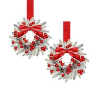 Christmas Kitchen Cabinet Wreaths, Small Christmas Wreath for Kitchen Cabinets, Red Berry with Red and Black Plaid Bow Farmhouse Wreath for Xmas Front Door Window Home Table Pillar Décor (04,2PCS)