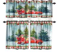 Christmas Kitchen Curtains and Valances Set Tier Vintage Rustic Winter Forest Red Plaid Truck Tree Curtains Living Room Bedroom Dining Room Cafe Office 54 x 18 in + 27 x 24 in*2