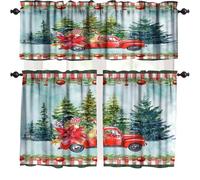 Christmas Kitchen Curtains and Valances Set Tier Vintage Rustic Winter Forest Red Plaid Truck Tree Curtains Living Room Bedroom Dining Room Cafe Office 54 x 18 in + 27 x 36 in*2