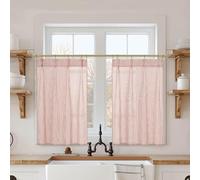 Christmas Kitchen Curtains,Farmhouse Red and Off White Striped Linen Cotton Small Cafe Cabin Curtain for Window Decorations 2 Panel Set Holiday Vintage Decor