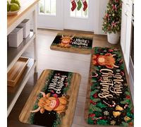 Christmas Kitchen Mats for Floor, Cute Cow and Holly Pattern Soft Mats, Cushioned Comfort Washable Non Slip Decor Rugs for Kitchen Sinks Laundry Room 3pcs