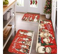 Christmas Kitchen Mats for Floor, Cute Gnomes and Snowmen Vintage Soft Mats, Cushioned Comfort Washable Non Slip Decor Rugs for Kitchen Sinks Laundryroom Bathroom 3pcs