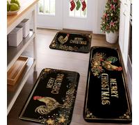 Christmas Kitchen Mats for Floor, Rooster and Floral Pattern Soft Mats, Cushioned Comfort Washable Non Slip Decor Rugs for Kitchen Sinks Laundryroom Bathroom 3pcs