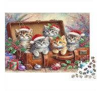 Christmas Kittens Jigsaw Puzzles 1000 Piece Recycled Paper for Adults Puzzle for Adults Hard Difficult Challenging Family Game Fun Home Activity Great Gift Idea 38x26cm/1000pcs