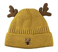Christmas Knitted Antler Hat,Cute Reindeer Antlers Knitted Hat,Crochet Knit Cap for Adults,Winter Warm Beanie Cap, Yellowyellow, M/L