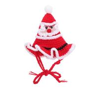 Christmas Knitted Dog Santa Hat with Pompom, Red Yarn Beanie | Chin Rope Fastening, Lightweight Wear, Easy to Put, for Cats, Small Pets, Photo Shoots and Family Photos