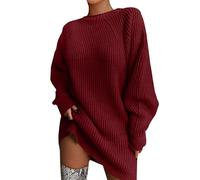 Christmas Knitted Jumpers Crochet 2024 Winter Tops Women's New Fall/Winter Women's Sweater Mid Length Dress with Shoulder Sleeves and Half Turtleneck Sweater The Town Sweatshirt (Wine, XXXL)