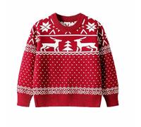 Christmas Knitwear Kids,Pullover Jumper Tops Winter Sweater Long Sleeve Reindeer Snowman Cartoon Print Pullover Kids Unisex Baby Fall Pullovers Top Santa Costume (A#Red,3-4 Years)