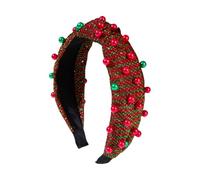 Christmas Knotted Headband for Women Girl Pearls Studded Sequined Hairhoop Festival Theme Headwear for Evening Parties