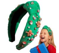 Christmas Knotted Headband For Women | Rhinestone Hair Band Gingerbread Man,Elastic Hair Accessories, Rhinestone Hair Band Headband For Christmas Wear