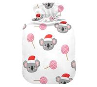 Christmas Koala Candy White Hot Water Bottle with Cover for Pain Relief Warm Water Bag for Arthritis, 2L