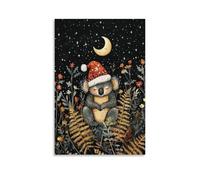 Christmas Koala Cute Holiday Forest Moon Stars Woodland Nursery Xmas Wall Art Paintings Canvas Prints Poster Artwork for Living Room Bedroom Bathroom Office Home Decor 20x30inch(50x75cm)