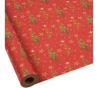 Christmas Kraft Gift Wrapping Paper : Recyclable Red Gift Wrapping Paper Roll Printed with Christmas Tree for Gift Wrap - 43cm x 15M