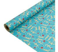 Christmas Kraft Gift Wrapping Paper : Sky Blue Gift Wrapping Paper Roll Recyclable Reindeer Head Wrapping Paper for Xmas, Birthday, Thanksgiving Day Gift Wrapping - 43cm x 15M