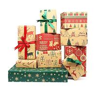 Christmas Kraft Wrapping Paper,20 Sheets Xmas Folded Wrapping Paper w/Ribbons and Cards,20x28 inch Premium Recyclable Gift Wrap for Female,Women,Men,Girl,Boy,Adult,Any Occasion
