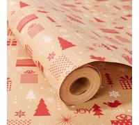 Christmas Kraft Wrapping Paper Roll,15M Rustic Red Gift Wrapping Paper with Tree,Bells,Snow & Leaves,Vintage Gift Wrap for Holiday,Xmas,Winter Party Gifts(Red Gift)