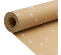 Christmas Kraft Wrapping Paper Roll, 43cm x 15M Roll Package Gift Wrapping Paper Printed with White Stars for Christmas, Birthday, Wedding, Helloween party Gift Wrap
