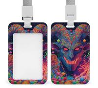 Christmas Krampus Devil Fashion ID Badge Holder Sliding Vertical Name Tag Card Protector with Lanyard