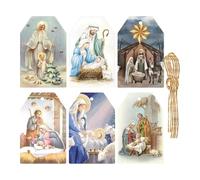Christmas Labels - Christmas Adhesive Gift Tags, Christmas Tag Stickers | Nativity Present Tags with String Christmas Paper Gift Tags, Birth of Jesus Hanging Labels Religious Christmas, Name Tags
