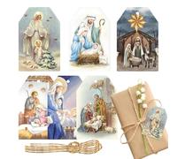 Christmas Labels, Christmas Decoration Sets - Printed Nativity Scene Paper Labels - Holiday Party Props Hanging Ornaments, 60x Vintage Christmas Decors for Arts Crafts Packing Package