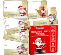 Christmas Labels Stickers for Presents - 60 Christmas Sticky Labels with Cute Xmas Designs - Size 65 x 45mm Xmas Stickers for Presents - Easy Write Surface Sticky Festive Tags by Innoveem