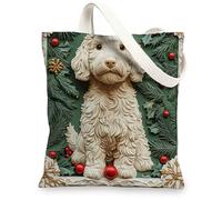 Christmas Labradoodle Dog Canvas Tote Bag for Shopping 13 * 15, Fun Xmas Luxury Reusable Grocery Shoulder Bag for Women, Pet Painting Gift Decoration