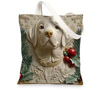Christmas Labrador Retriever Dog Canvas Tote Bag for Shopping 13 * 15, Fun Xmas Luxury Reusable Grocery Bag for Women, Pet Travel Painting Gift Decoration
