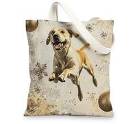 Christmas Labrador Retriever Dog Canvas Tote Bag for Shopping 13 * 15, Luxury Snowflakes Reusable Grocery Bag for Women, Pet Travel Painting Gift Decoration