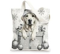 Christmas Labrador Retriever Dog Canvas Tote Bag for Shopping 13 * 15, Luxury Xmas Gifts Reusable Grocery Shoulder Cloth Bag for Women, Pet Painting Gift Decor
