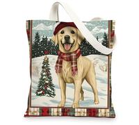Christmas Labrador Retriever Dog Canvas Tote Bag for Shopping 13 * 15, Xmas Patchwork Reusable Grocery Bag for Women, Pet Travel Pattern Gift Decoration