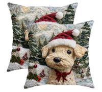 Christmas Lakeland Terrier Dog Pillow Cases Kit of 2, Soft Xmas Novelty Tree Printing Throw Pillow Covers 14x14 Set, Pet Velvet Home Decor for Couch Living Room Bed