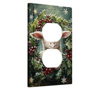 Christmas Lamb Light Switch Cover Plate, Holiday Green Wreath Design for Winter Decoration, Standard Size for Home Use Single Duplex Outlet