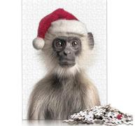 Christmas Langur Wearing A Santa Hat Puzzles 500 Pieces Wooden Puzzles Puzzle for Adults For Family Fun & Game Night 500pcs (52x38cm)