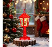 Christmas Lantern Snow Globe with Music,Christmas Musical Decoration Vintage Lighted, Xmas Table Lamp with Glowing Candle Light Postwith Hexagonal Cone Lampshad, Santa Claus Musical Snowglobe Ornament