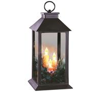 Christmas Lantern With 3 Flickering Warm White LED Candles & Frosted Pine Needle Decorations - Measures H28.5cm x 14cm Diameter mysmartbuy Black One Size