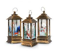 Christmas Lanterns, 3PCS Christmas Decorations Lights Vintage Xmas Candle with LED Tea Light Santa Claus Elk Snowman Pattern ,Fireless Candles Lamp for Party Decor Xmas Lantern Decorations