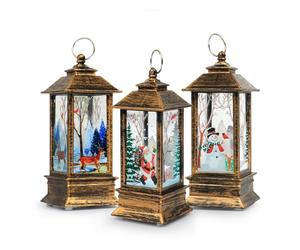 Christmas Lanterns, 3PCS Christmas Decorations Lights Vintage Xmas Candle with LED Tea Light Santa Claus Elk Snowman Pattern ,Fireless Candles Lamp for Party Decor Xmas Lantern Decorations