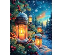 Christmas Lanterns in A Snowy Forest 500 Piece Jigsaw Puzzle for Adults Science Fiction Magical Dream Jigsaw Home Studio Decor Stress Relief Challenge Perfect Holiday Present Relaxation Tool 500 PCS
