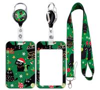 Christmas Lanyard ID Badge Card Holder with Retractable Badge Reel Carabiner Clip Neck Strap Key Lanyard Plastic Case Name Pass Sliding Badge Holder