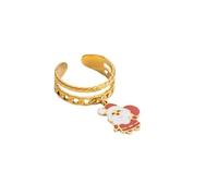 Christmas Layered Santa Claus Charm Statement Band Ring Goldtone Adjustable Stacking Cute Cartoon Stainless Steel Knuckle Finger Open Rings Festive Holiday Xmas Party Jewelry for Women Her Daughter