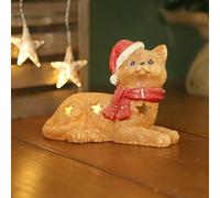 Christmas Led Cat Ornament Cement Sitting Scarf Cap Stars Cutout Festive Light-up Decor Xmas Home Gift